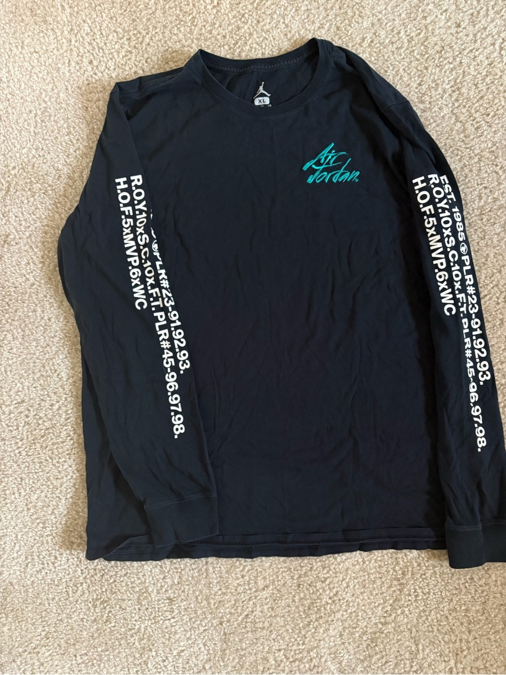 Jordan Black Long Sleeve Tee with Teal Script Logo